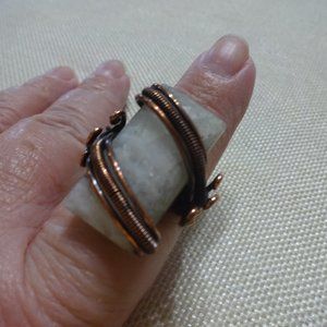 Unique "WHITE AGATE" Faceted Handmade COPPER WIRE-WRAPPED Ring Size 10.5 #653B